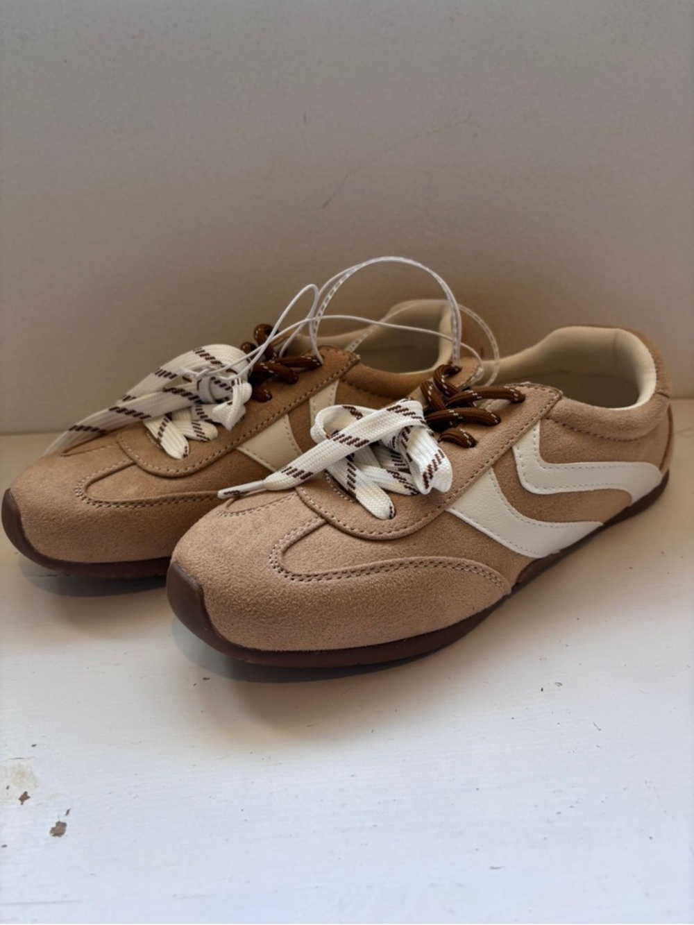 Steve Madden Beige Suede Sneakers with White Lining